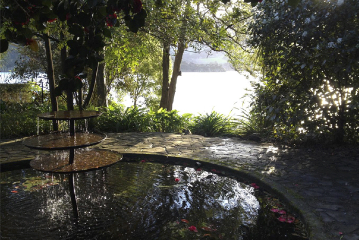 Example of a landscaped garden with fountain